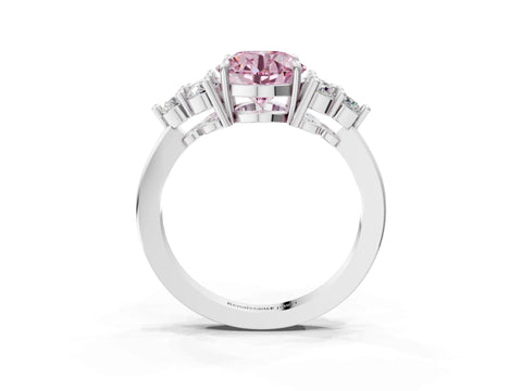 White gold Fancy Pink Round Cut Brilliant Diamond Cluster Accent Solitaire Ring with Prong Setting_27
