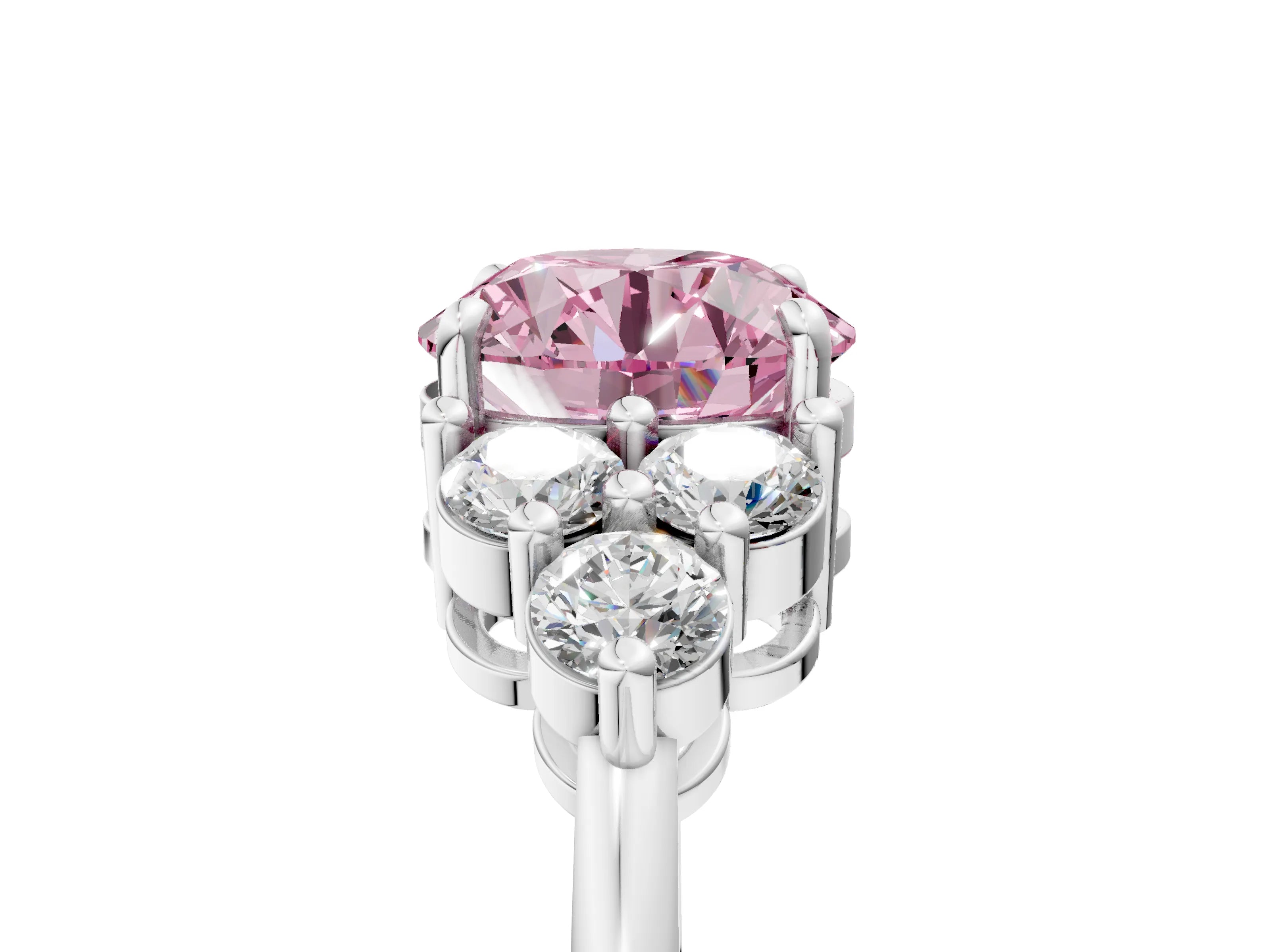White gold Fancy Pink Round Cut Brilliant Diamond Cluster Accent Solitaire Ring with Prong Setting_29