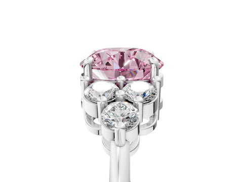 White gold Fancy Pink Round Cut Brilliant Diamond Cluster Accent Solitaire Ring with Prong Setting_29