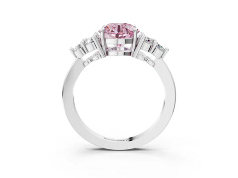 White gold Fancy Pink Round Cut Brilliant Diamond Cluster Accent Solitaire Ring with Prong Setting_3