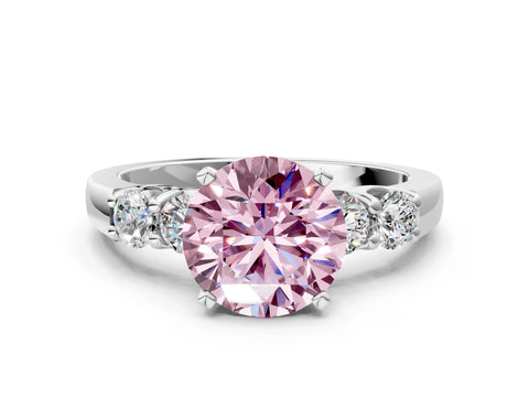 White gold Fancy Pink Round Cut Brilliant Diamond Five-Stone Engagement Ring with Prong Setting on a Classic Band_3