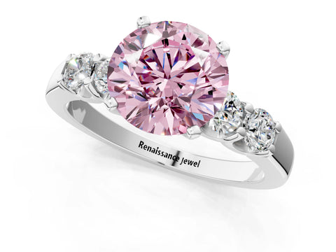White gold Fancy Pink Round Cut Brilliant Diamond Five-Stone Engagement Ring with Prong Setting on a Classic Band_4