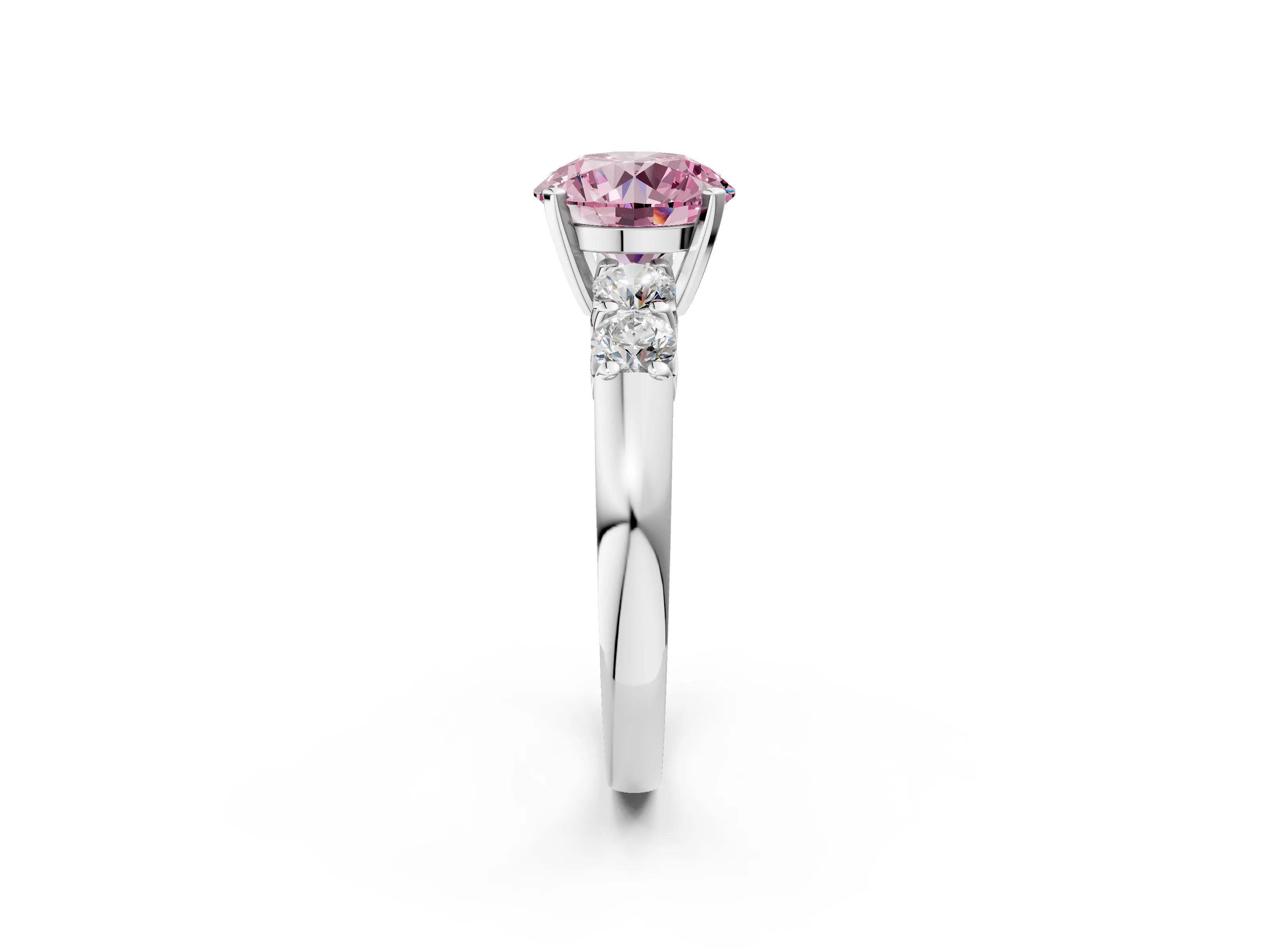 White gold Fancy Pink Round Cut Brilliant Diamond Five-Stone Engagement Ring with Prong Setting on a Classic Band_5
