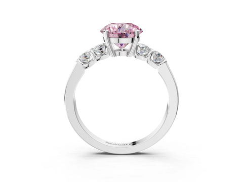 White gold Fancy Pink Round Cut Brilliant Diamond Five-Stone Engagement Ring with Prong Setting on a Classic Band_6