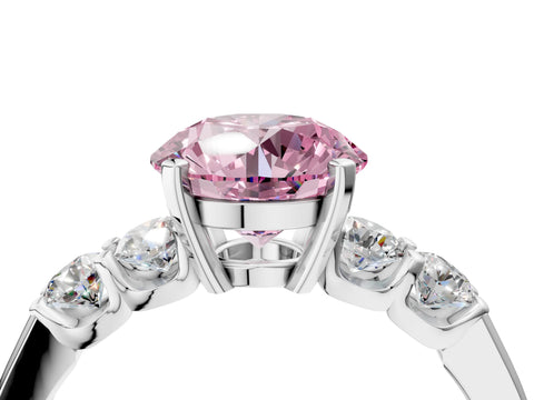 White gold Fancy Pink Round Cut Brilliant Diamond Five-Stone Engagement Ring with Prong Setting on a Classic Band_7