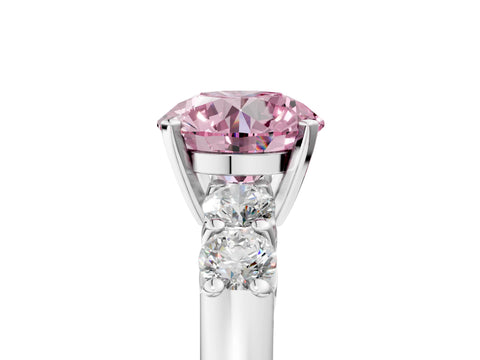 White gold Fancy Pink Round Cut Brilliant Diamond Five-Stone Engagement Ring with Prong Setting on a Classic Band_8