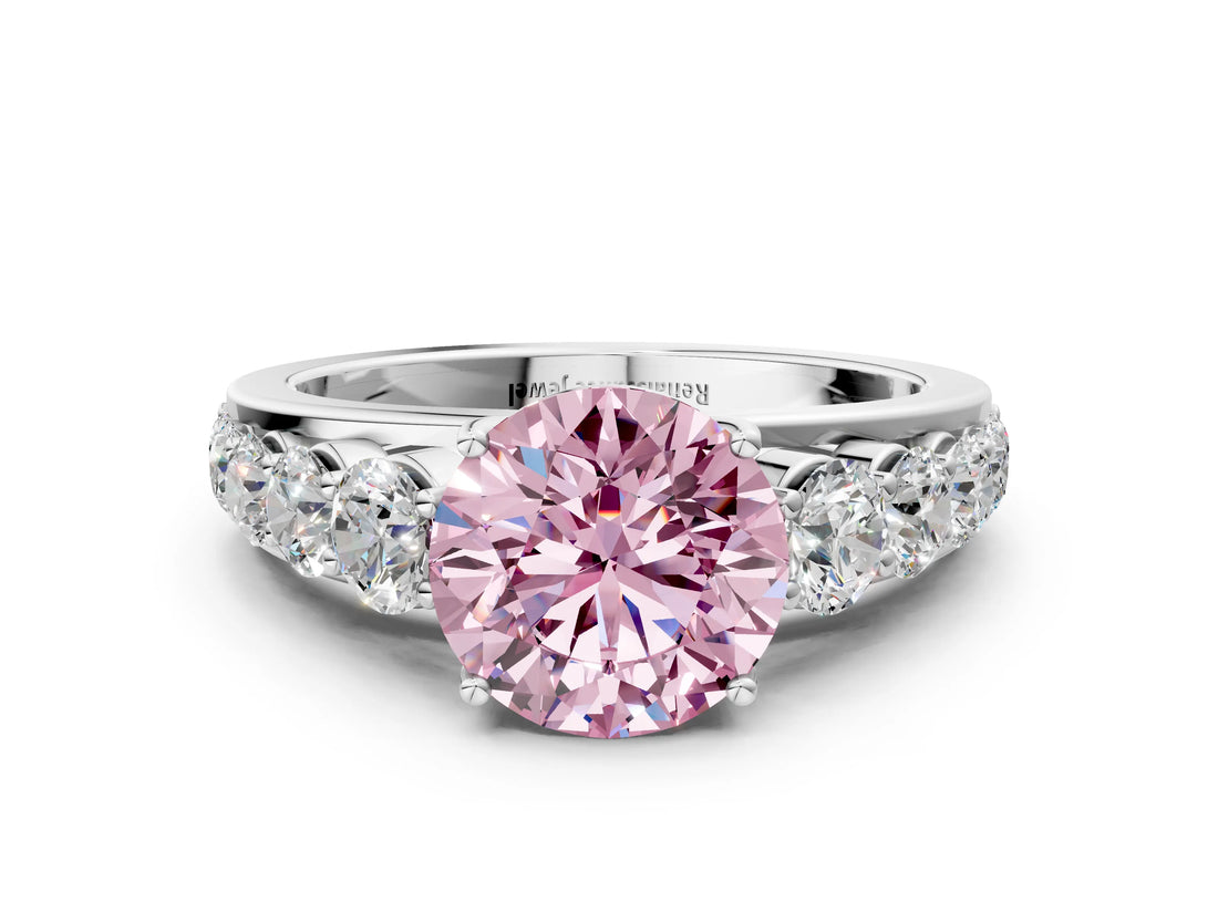 White gold Fancy Pink Round Cut Brilliant Diamond Pavé Band with Six-Prong Setting_12