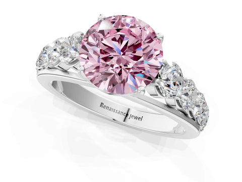 White gold Fancy Pink Round Cut Brilliant Diamond Pavé Band with Six-Prong Setting_1