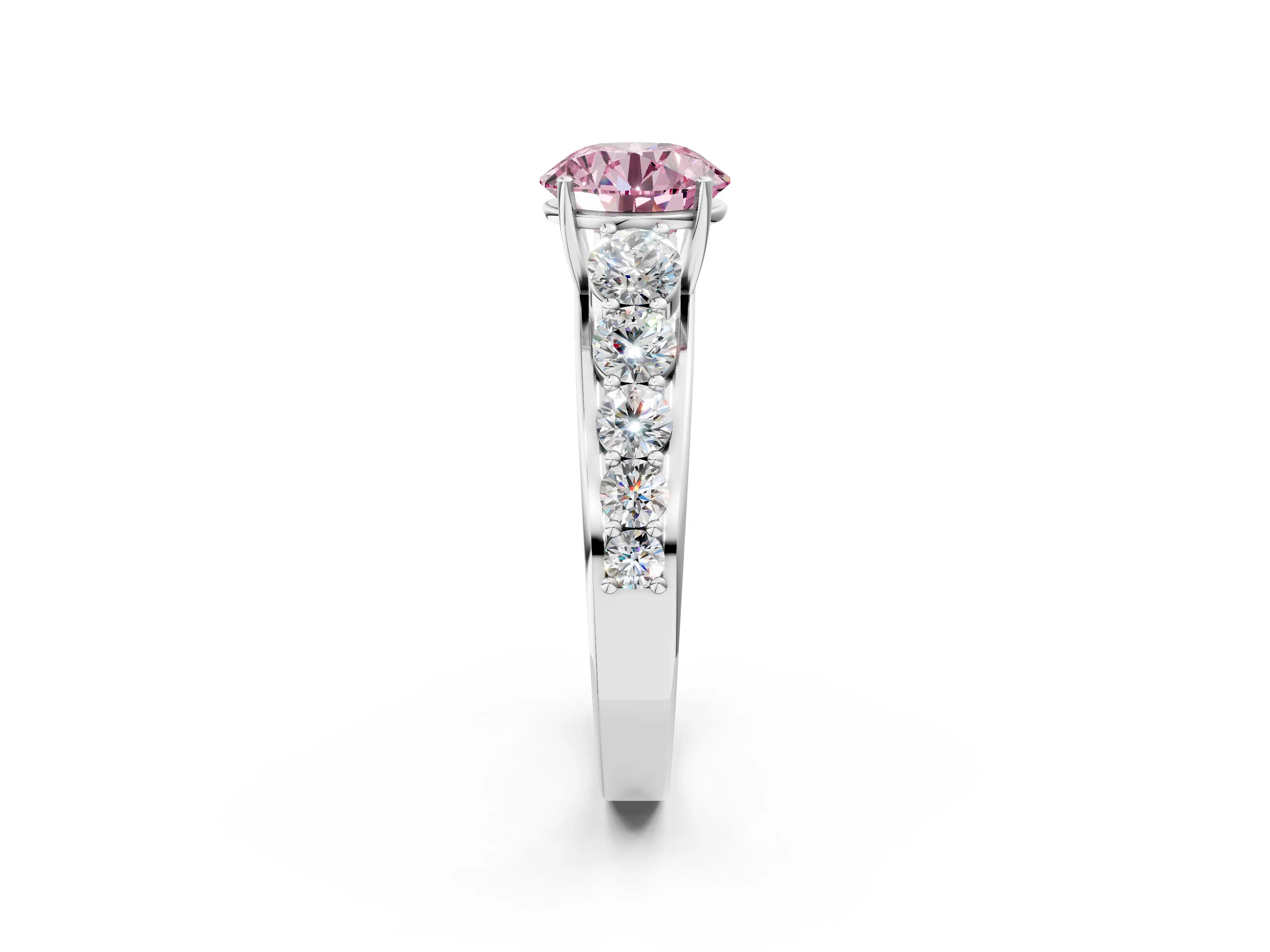 White gold Fancy Pink Round Cut Brilliant Diamond Pavé Band with Six-Prong Setting_2