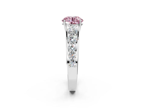 White gold Fancy Pink Round Cut Brilliant Diamond Pavé Band with Six-Prong Setting_2