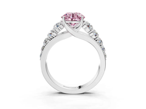 White gold Fancy Pink Round Cut Brilliant Diamond Pavé Band with Six-Prong Setting_3