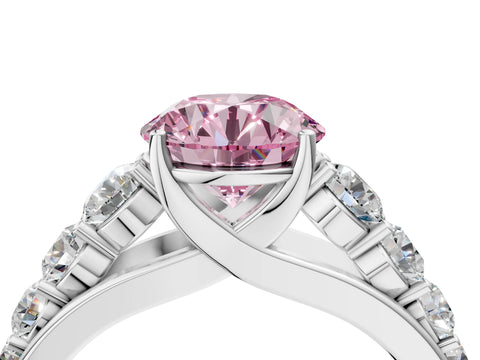 White gold Fancy Pink Round Cut Brilliant Diamond Pavé Band with Six-Prong Setting_4