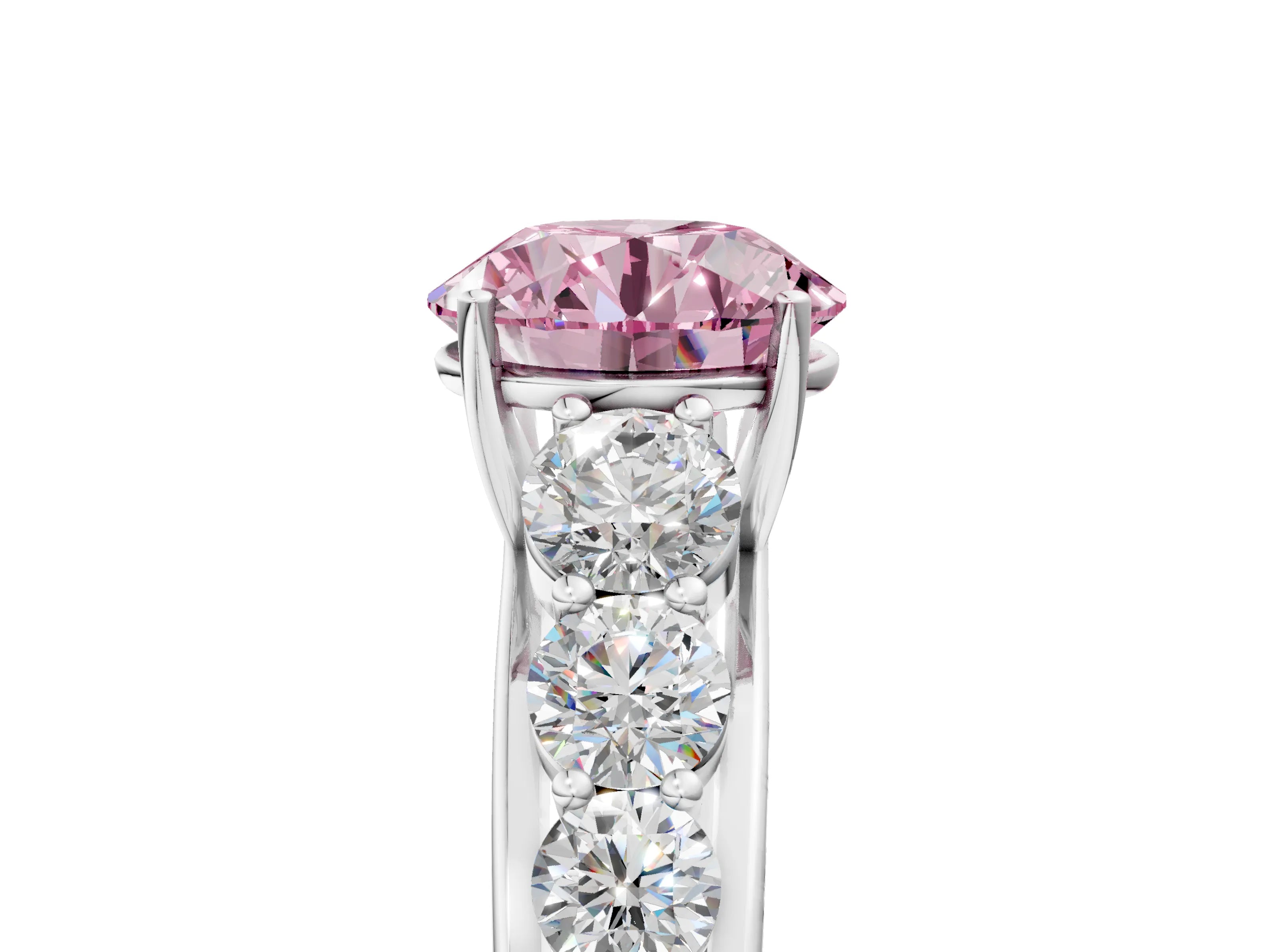 White gold Fancy Pink Round Cut Brilliant Diamond Pavé Band with Six-Prong Setting_5