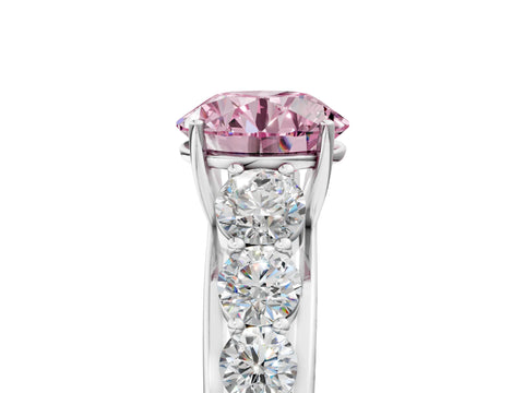 White gold Fancy Pink Round Cut Brilliant Diamond Pavé Band with Six-Prong Setting_5