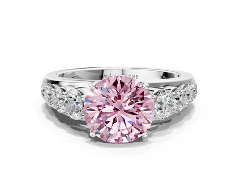 White gold Fancy Pink Round Cut Brilliant Diamond Pavé Band with Six-Prong Setting