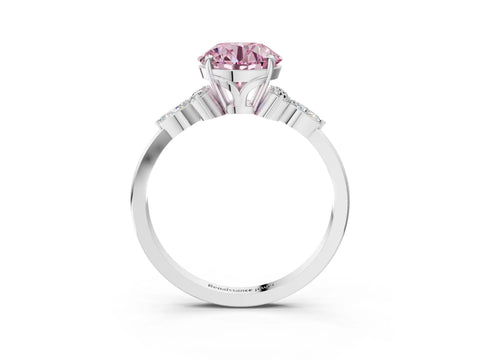 White gold Fancy Pink Round Cut Brilliant Diamond Solitaire Ring with Pear Side Stones and Four-Prong Setting_21