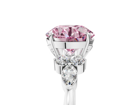 White gold Fancy Pink Round Cut Brilliant Diamond Solitaire Ring with Pear Side Stones and Four-Prong Setting_23