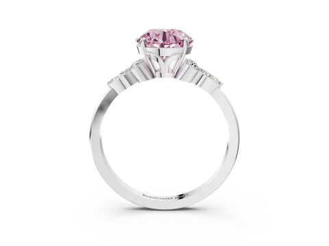 White gold Fancy Pink Round Cut Brilliant Diamond Solitaire Ring with Pear Side Stones and Four-Prong Setting_33