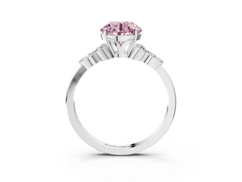 White gold Fancy Pink Round Cut Brilliant Diamond Solitaire Ring with Pear Side Stones and Four-Prong Setting_9