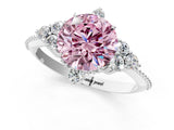 White gold Fancy Pink Round Cut Brilliant Diamond with Cluster Setting on a Beaded Band and Four-Prong Setting_25
