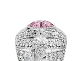 White gold Fancy Pink Round Cut Brilliant Halo Pave Diamond Milgrain Ring_5