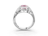White gold Fancy Pink Round Cut Brilliant Milgrain Filigree Diamond Ring with Square Prong Setting_27