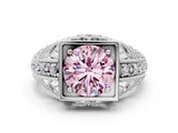 White gold Fancy Pink Round Cut Brilliant Milgrain Filigree Diamond Ring with Square Prong Setting_6