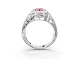 White gold Fancy Pink Round Cut Brilliant Milgrain Filigree Diamond Ring with Square Prong Setting_9
