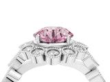 White gold Fancy Pink Round Cut Brilliant Milgrain Pave Heart Band Solitaire Ring_4