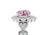 White gold Fancy Pink Round Cut Brilliant Milgrain Pave Heart Band Solitaire Ring_5