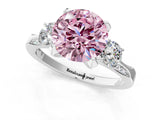 White gold Fancy Pink Round Cut Brilliant Three-Stone Diamond Ring with Pavé Band and Four-Prong Setting_16