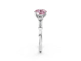 White gold Fancy Pink Round Cut Brilliant Three-Stone Pave Band with Four-Prong Setting_2