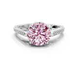 White gold Fancy Pink Round  Cut Cathedral Pave Diamond Engagement Ring with Six-Prong Setting_56
