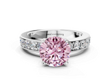 White gold Fancy Pink Round  Cut Channel Set Diamond Engagement Ring with Four-Prong Setting