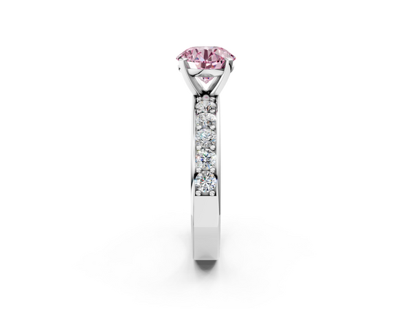 Platinum Fancy Pink Round  Cut Channel Set Diamond Engagement Ring with Four-Prong Setting