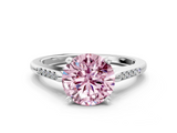 White gold Fancy Pink Round  Cut Channel Set Solitaire Engagement Ring with Four-Prong Setting
