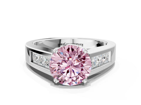 White gold Fancy Pink Round Cut Cut Channel Set Solitaire Ring with Four-Prong Setting_12