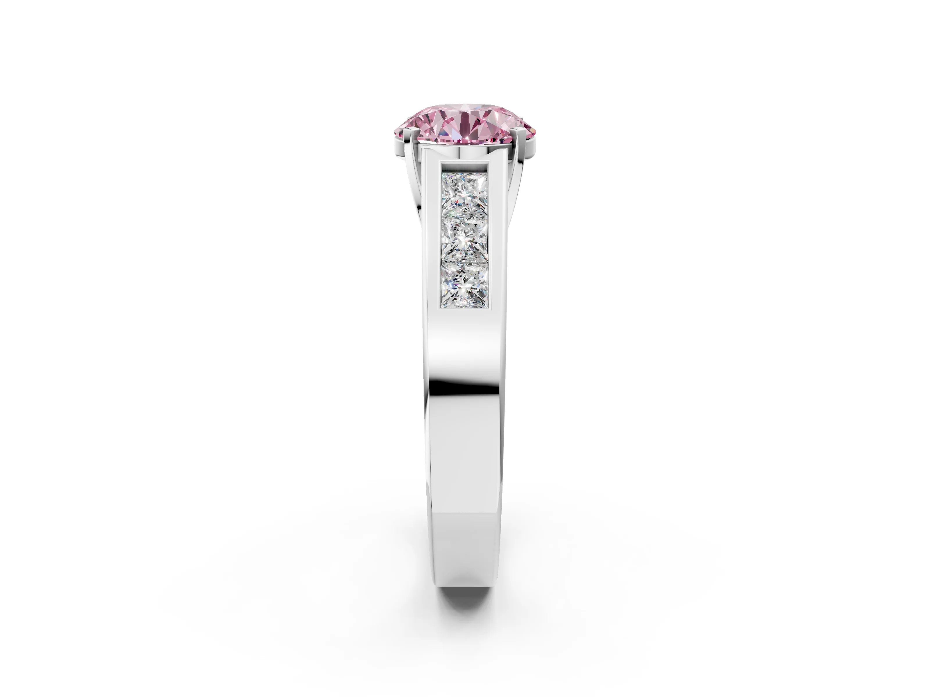 White gold Fancy Pink Round Cut Cut Channel Set Solitaire Ring with Four-Prong Setting_14