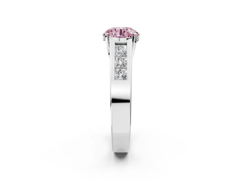 White gold Fancy Pink Round Cut Cut Channel Set Solitaire Ring with Four-Prong Setting_14
