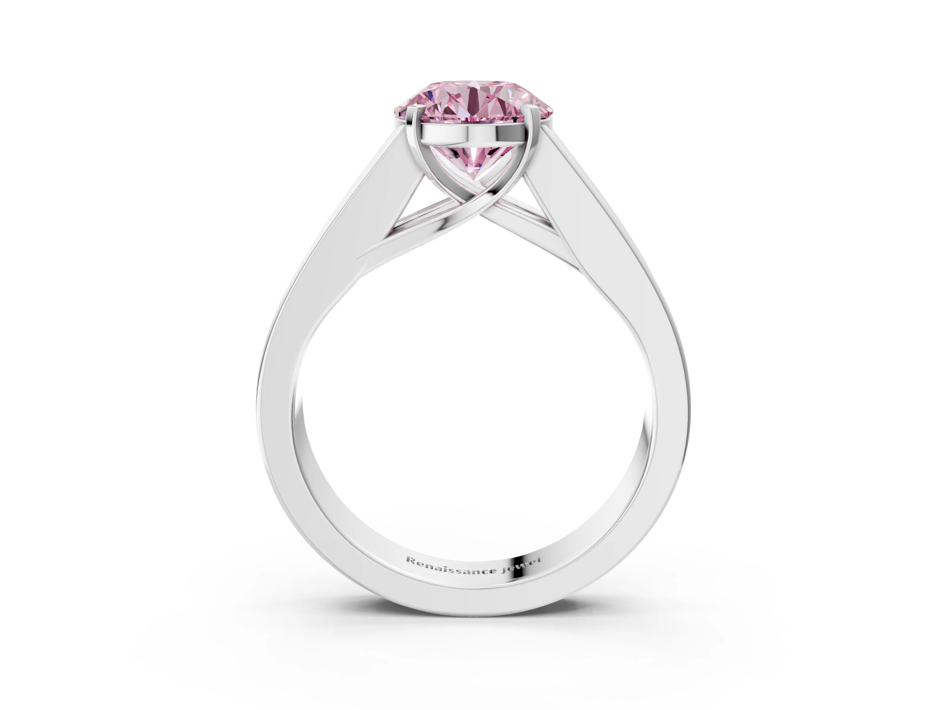 White gold Fancy Pink Round Cut Cut Channel Set Solitaire Ring with Four-Prong Setting_15