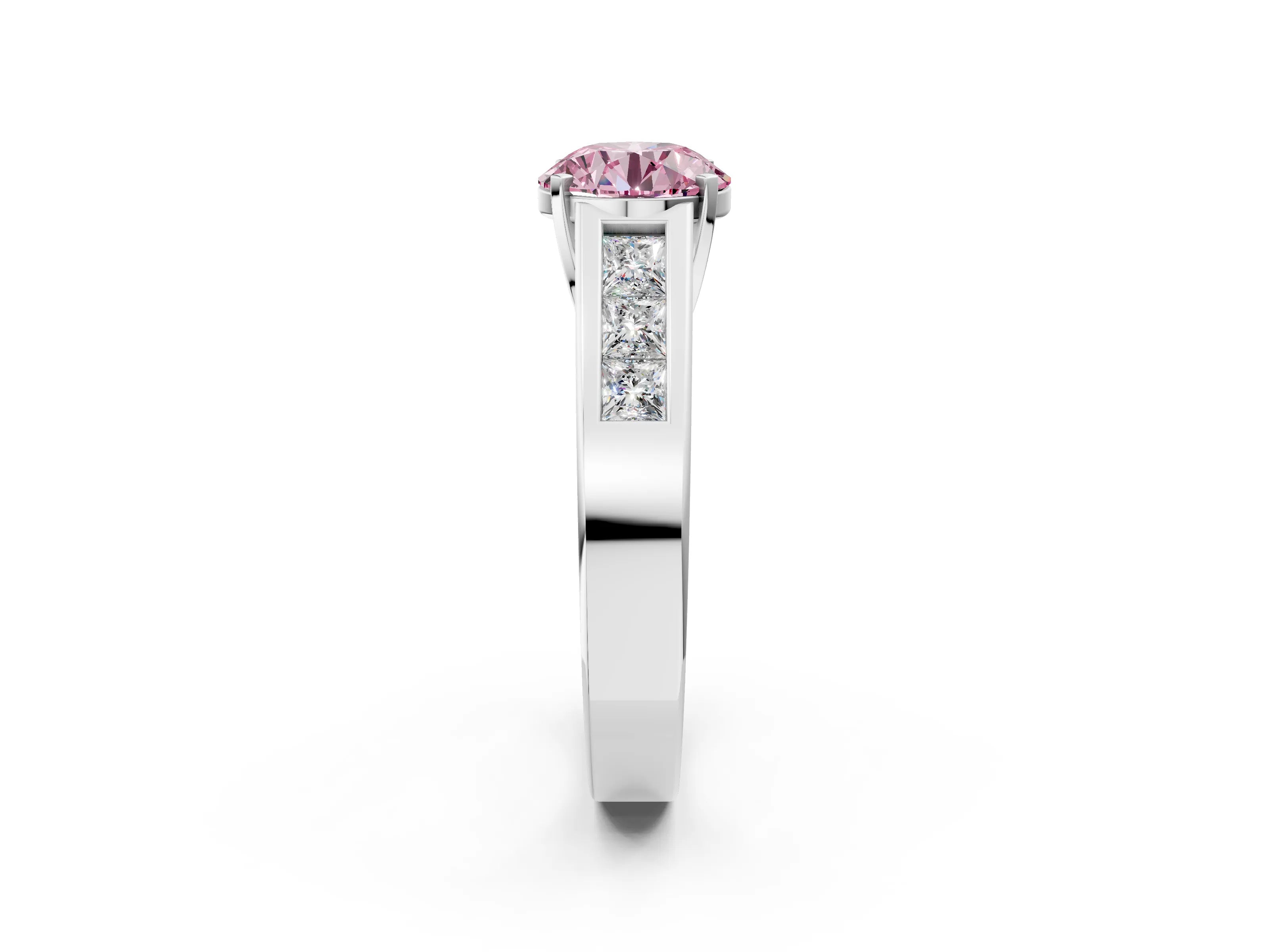 White gold Fancy Pink Round Cut Cut Channel Set Solitaire Ring with Four-Prong Setting_2