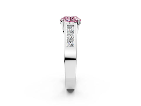 White gold Fancy Pink Round Cut Cut Channel Set Solitaire Ring with Four-Prong Setting_2
