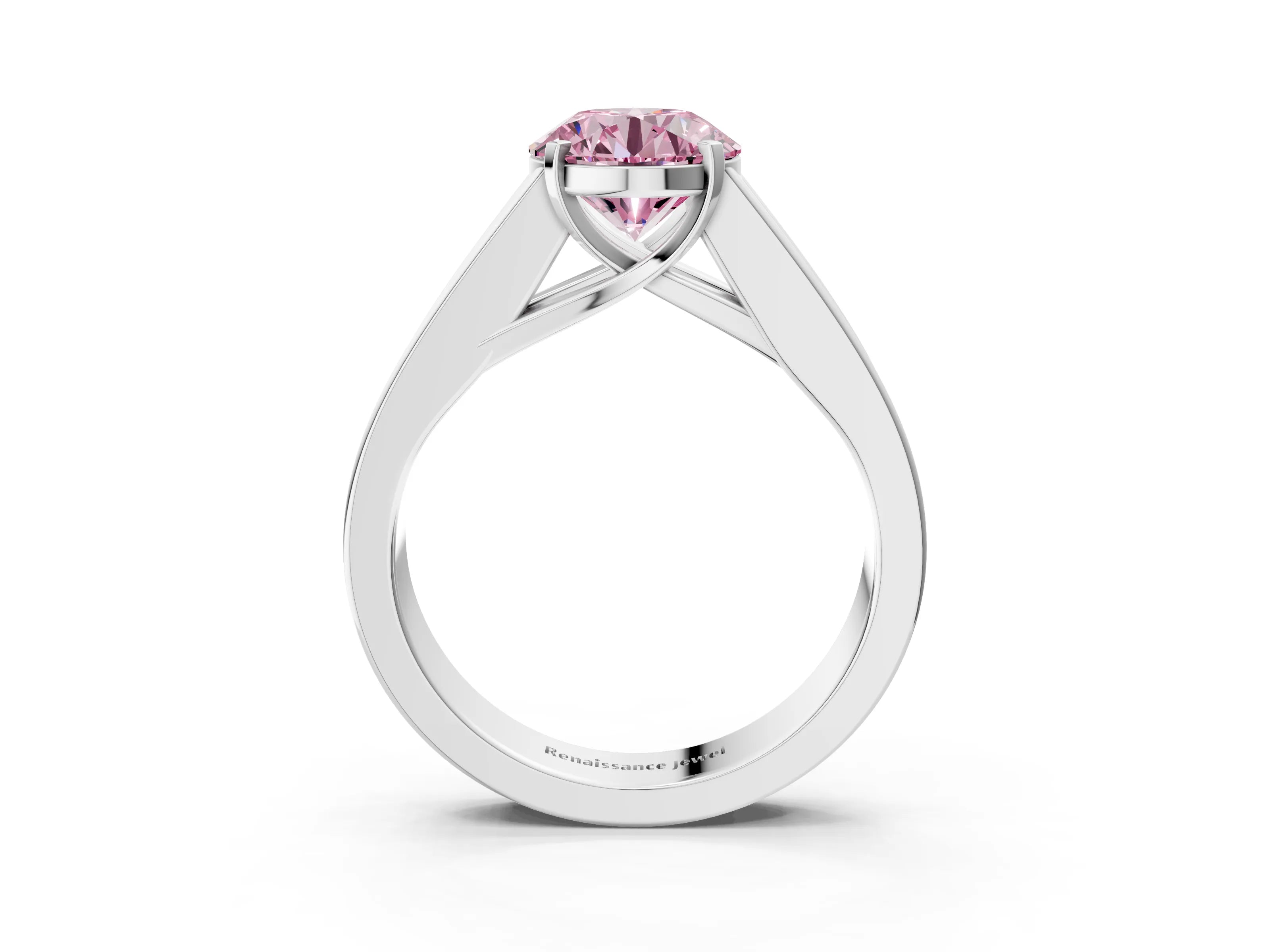White gold Fancy Pink Round Cut Cut Channel Set Solitaire Ring with Four-Prong Setting_3