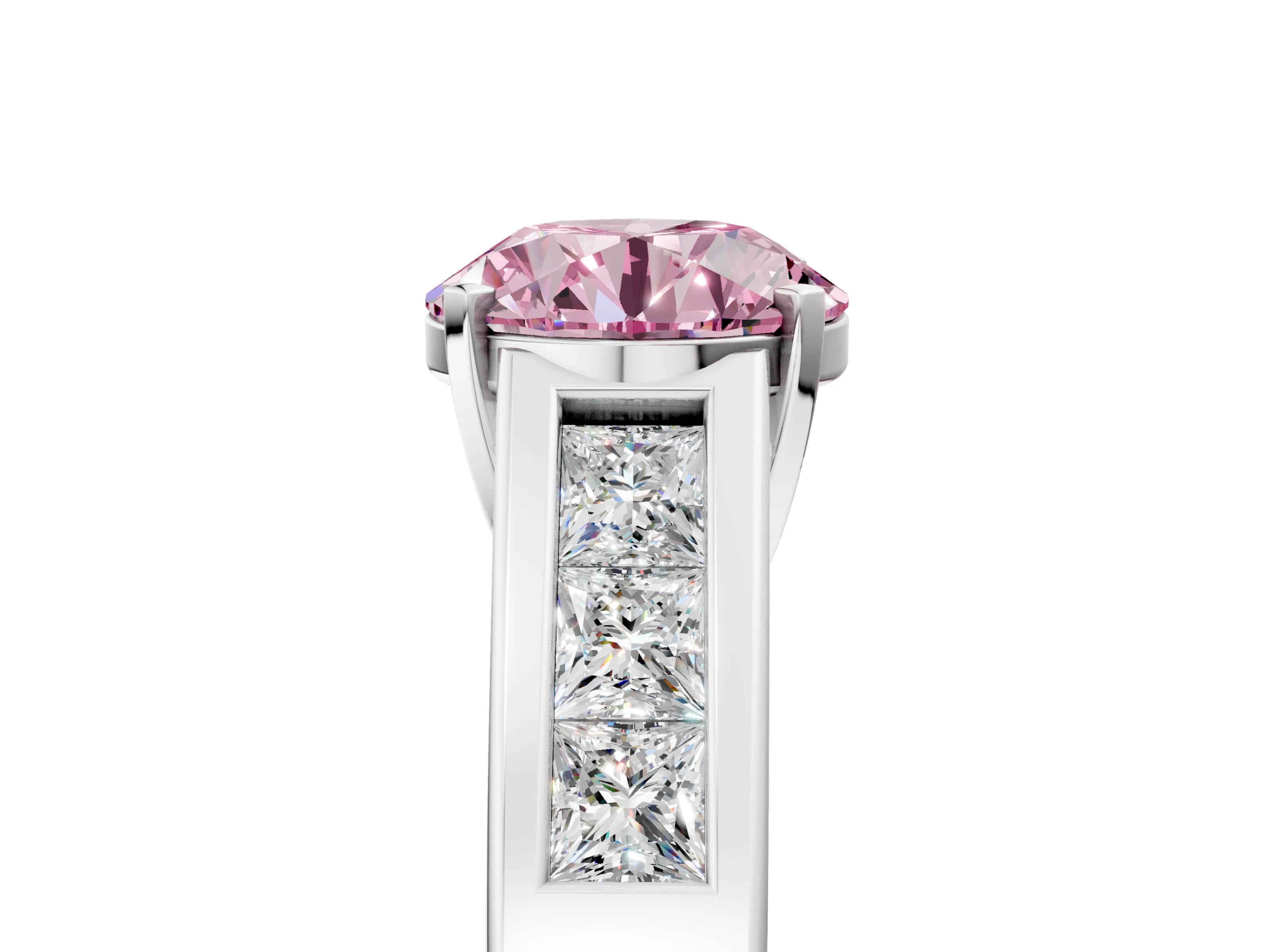 White gold Fancy Pink Round Cut Cut Channel Set Solitaire Ring with Four-Prong Setting_5
