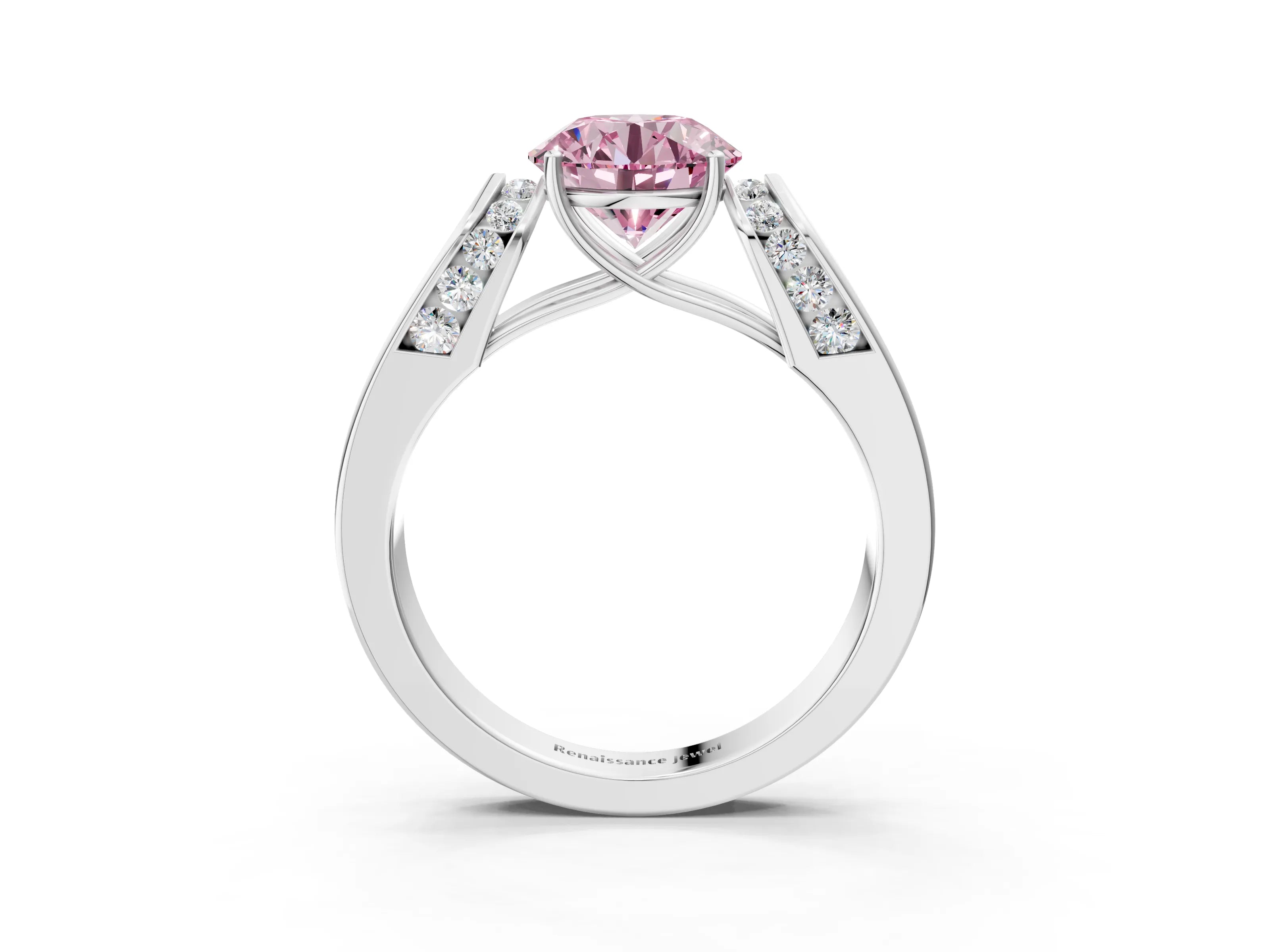 White gold Fancy Pink Round Cut Cut Diamond Channel Set Solitaire Ring with Four-Prong Setting_135
