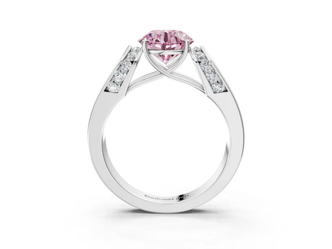 White gold Fancy Pink Round Cut Cut Diamond Channel Set Solitaire Ring with Four-Prong Setting_135