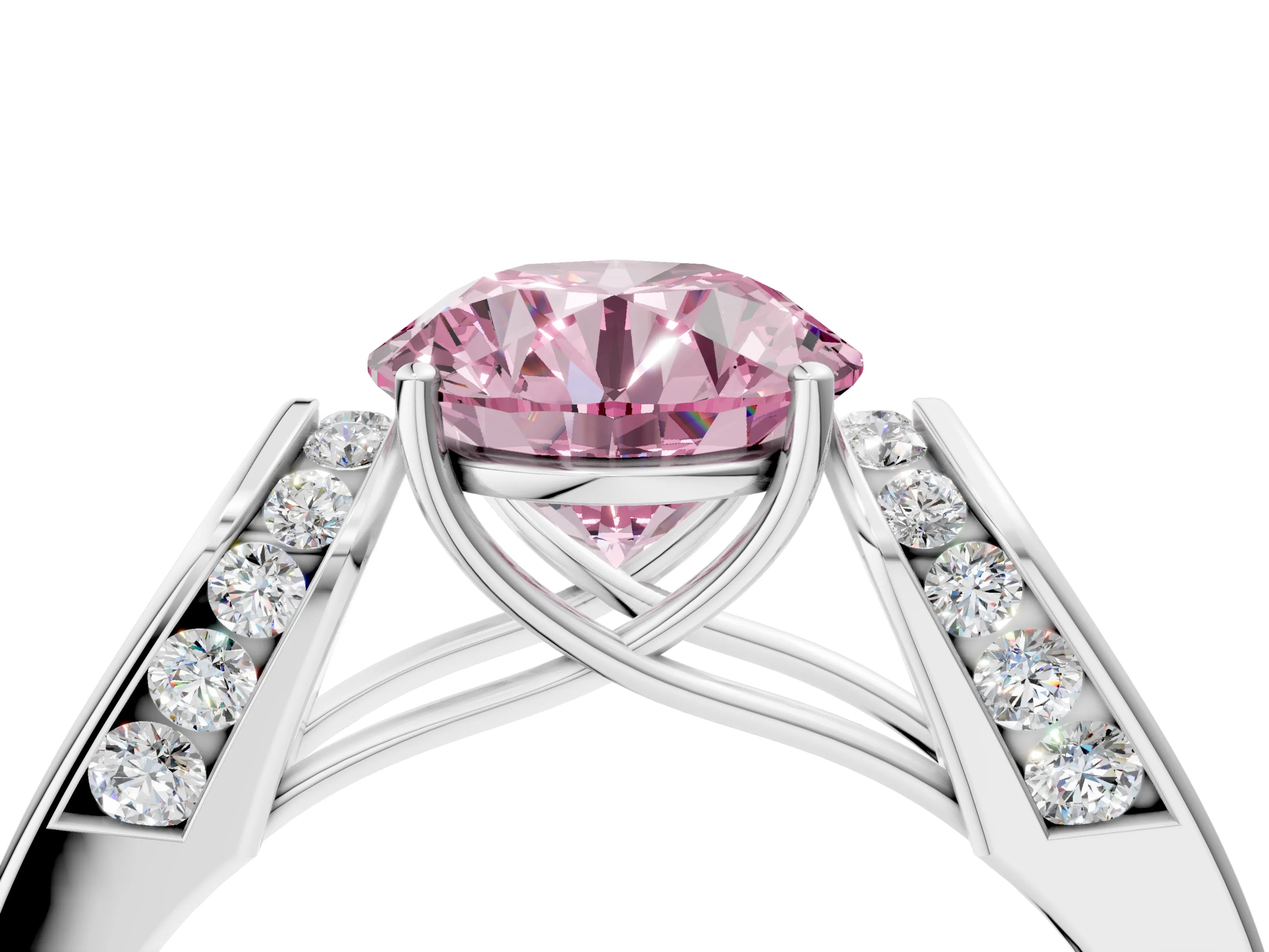 White gold Fancy Pink Round Cut Cut Diamond Channel Set Solitaire Ring with Four-Prong Setting_136