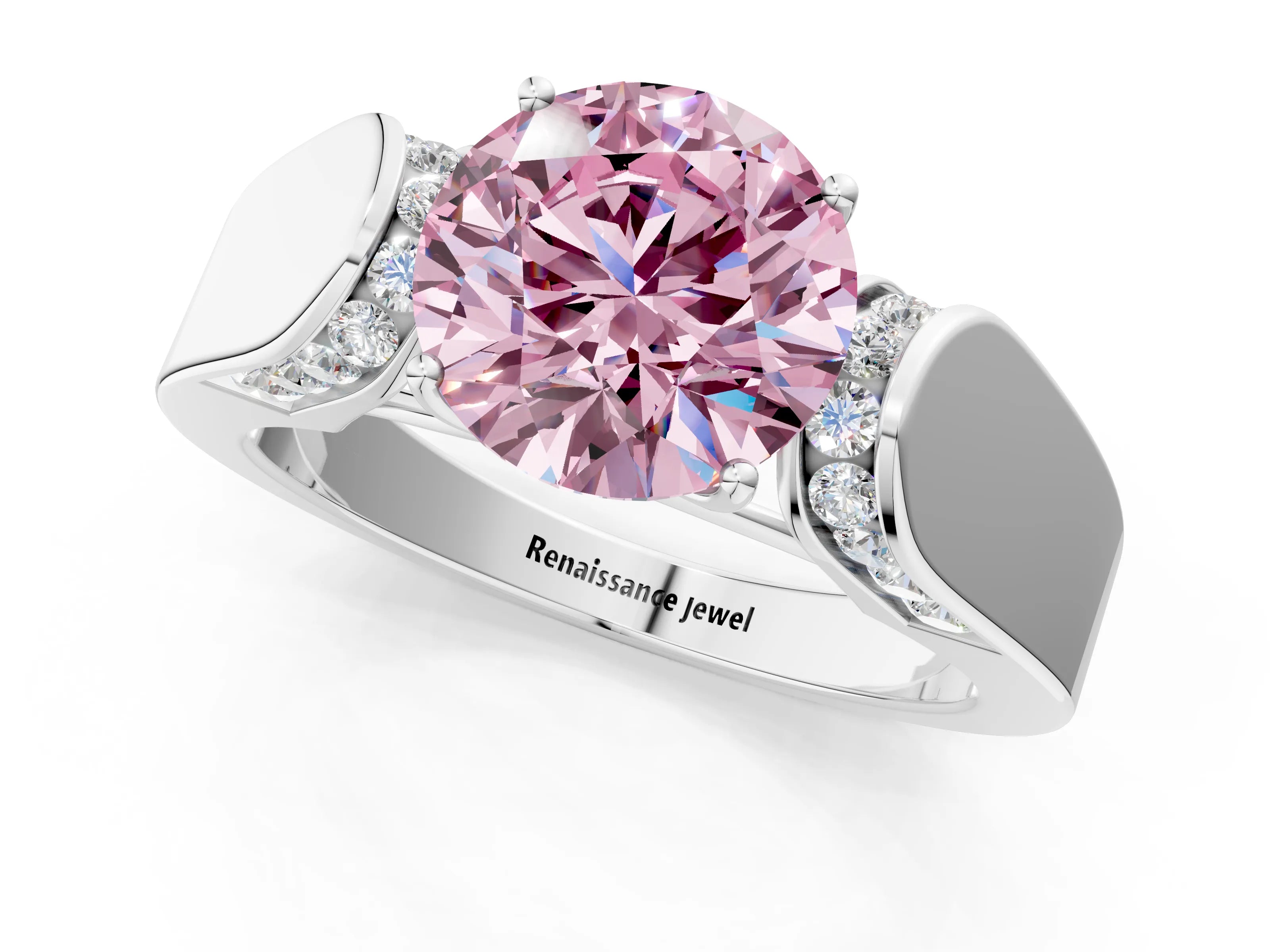 White gold Fancy Pink Round Cut Cut Diamond Channel Set Solitaire Ring with Four-Prong Setting_1