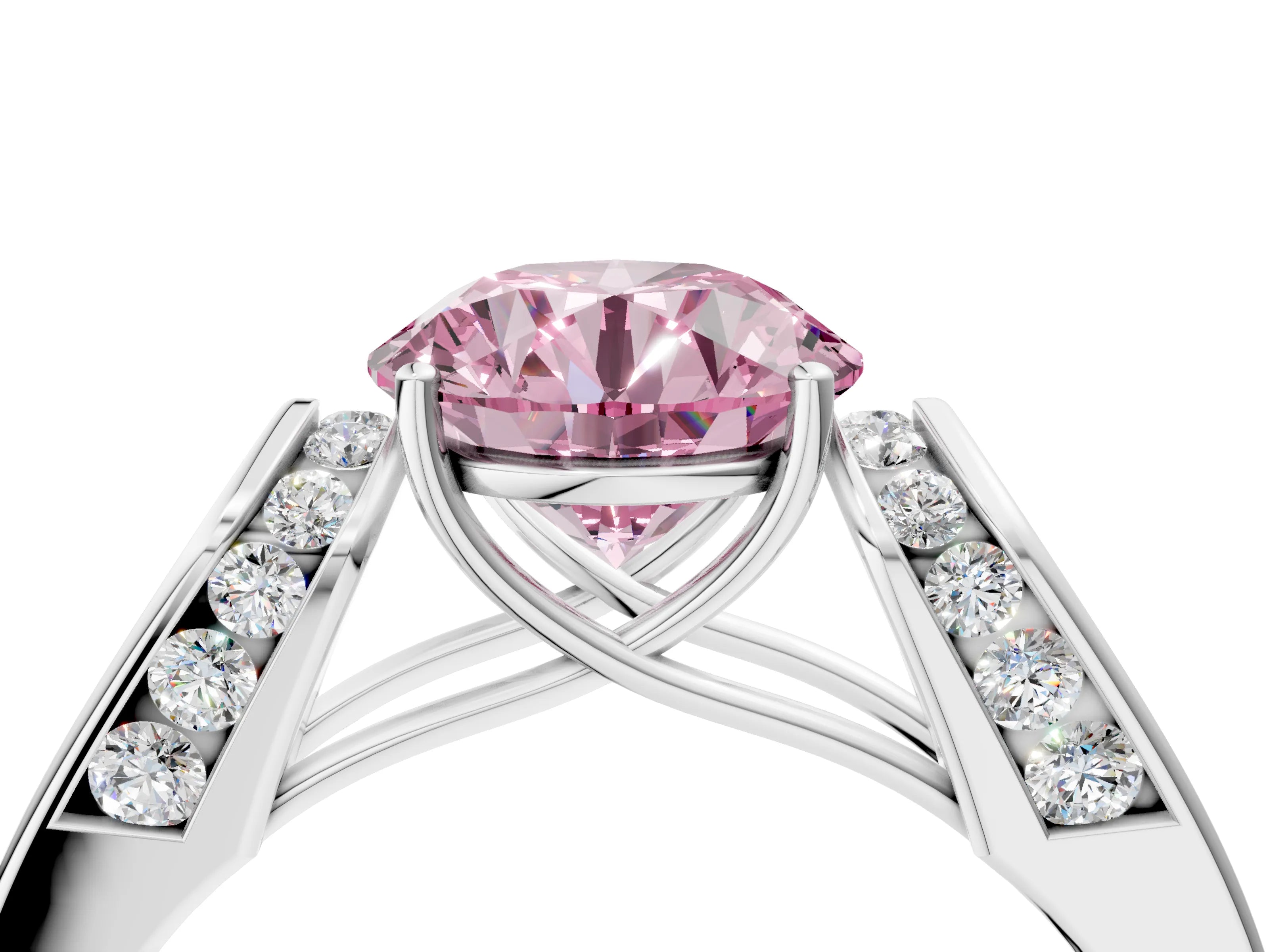 White gold Fancy Pink Round Cut Cut Diamond Channel Set Solitaire Ring with Four-Prong Setting_28