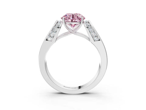 White gold Fancy Pink Round Cut Cut Diamond Channel Set Solitaire Ring with Four-Prong Setting_3